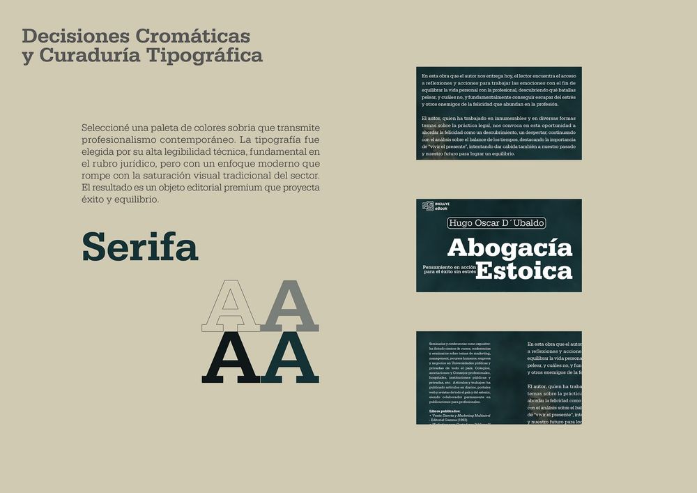 Paleta cromática y curaduría tipográfica del libro Abogacía Estoica