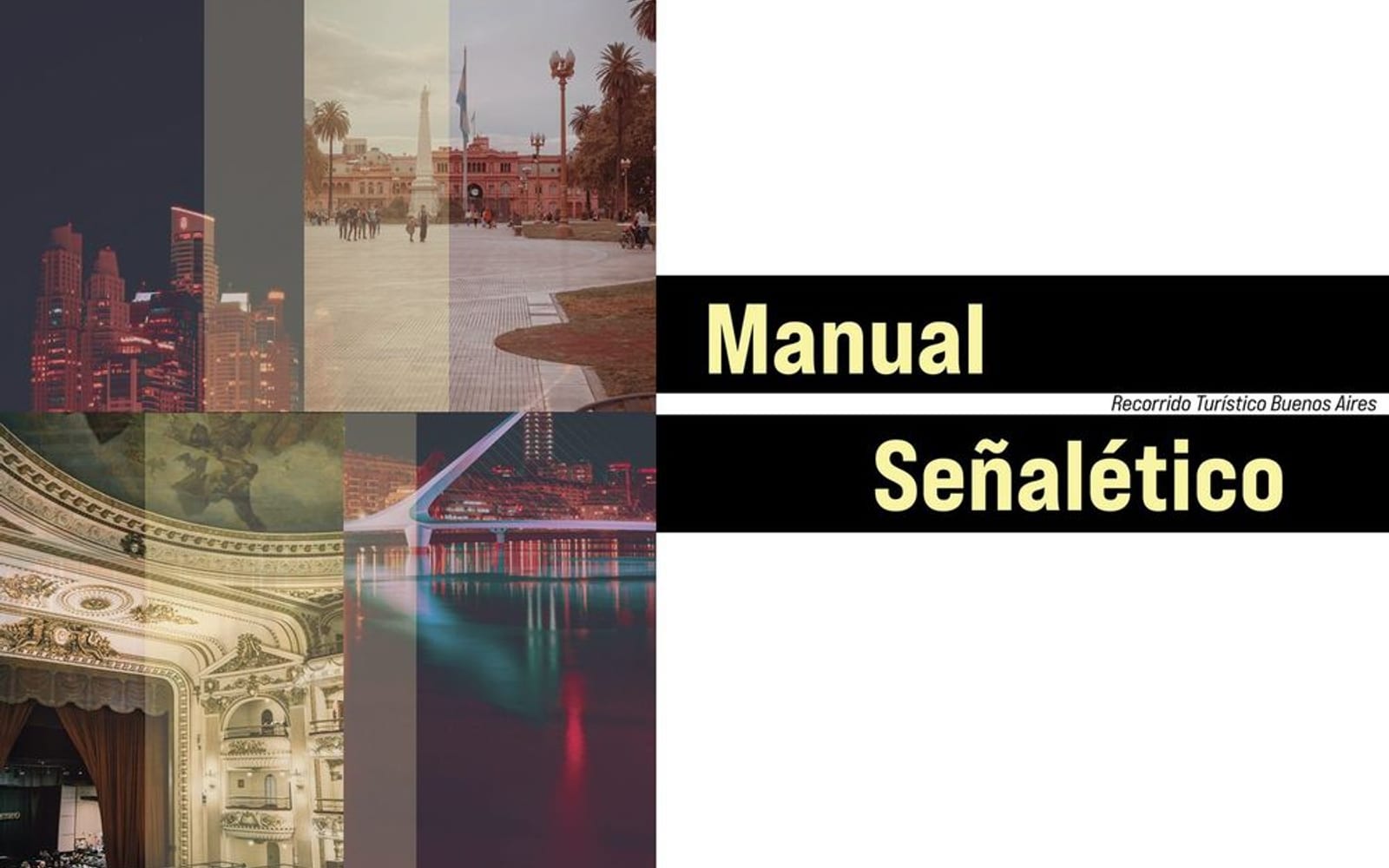 Portada del manual señalético de BA Bus City Tour, con el collage de puntos turísticos de Buenos Aires