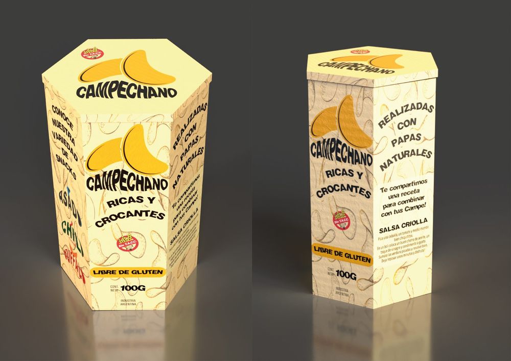 Frente y dorso del envase de Campechano con el sistema gráfico completo