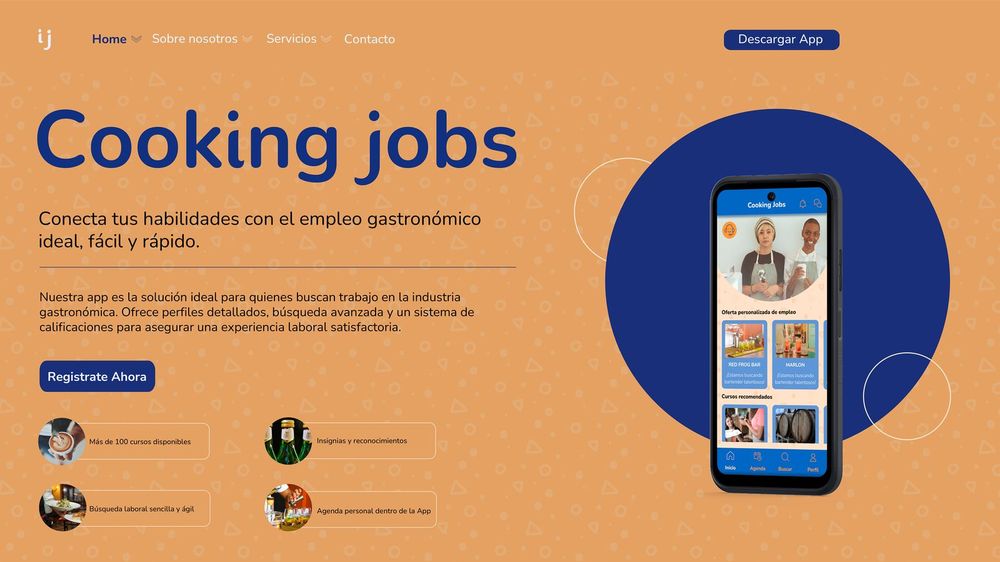 Landing de Cooking Jobs con la interfaz final de la app
