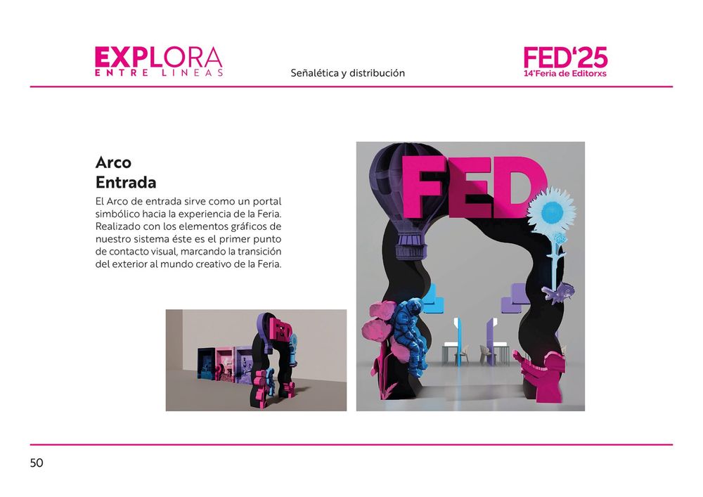 Arco de entrada de la feria con la identidad de FED’25 aplicada