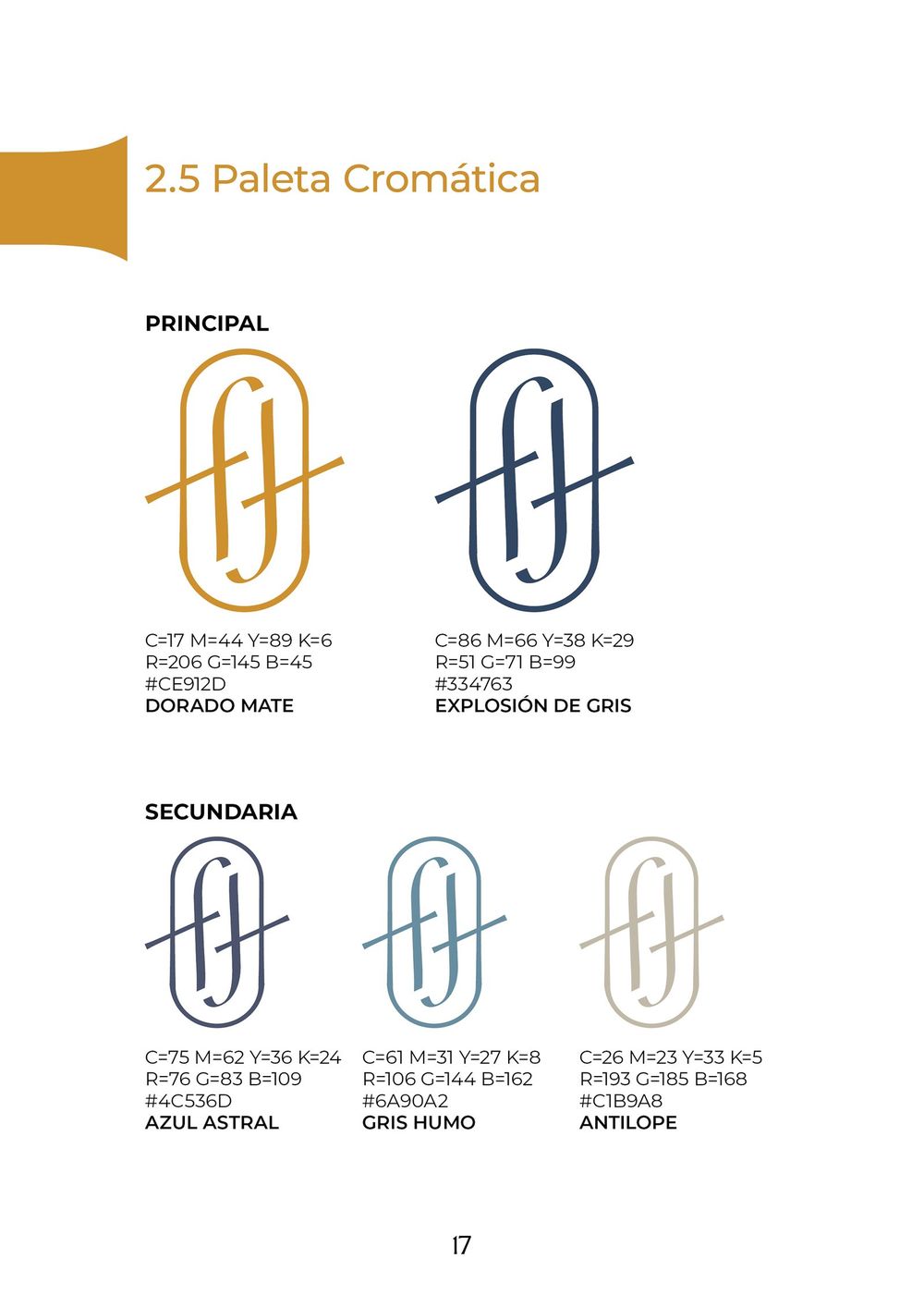 Página del manual de Francis Coffee & Bar con la paleta cromática y sus códigos