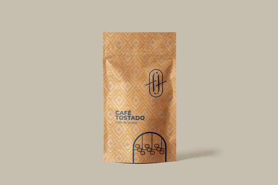 Bolsa doypack de café tostado de Francis, con el patrón en dorado